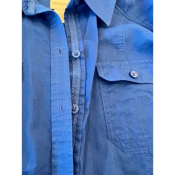 Chico's Blue long sleeve button up size 0 Small 100% Cotton - Picture 8 of 12